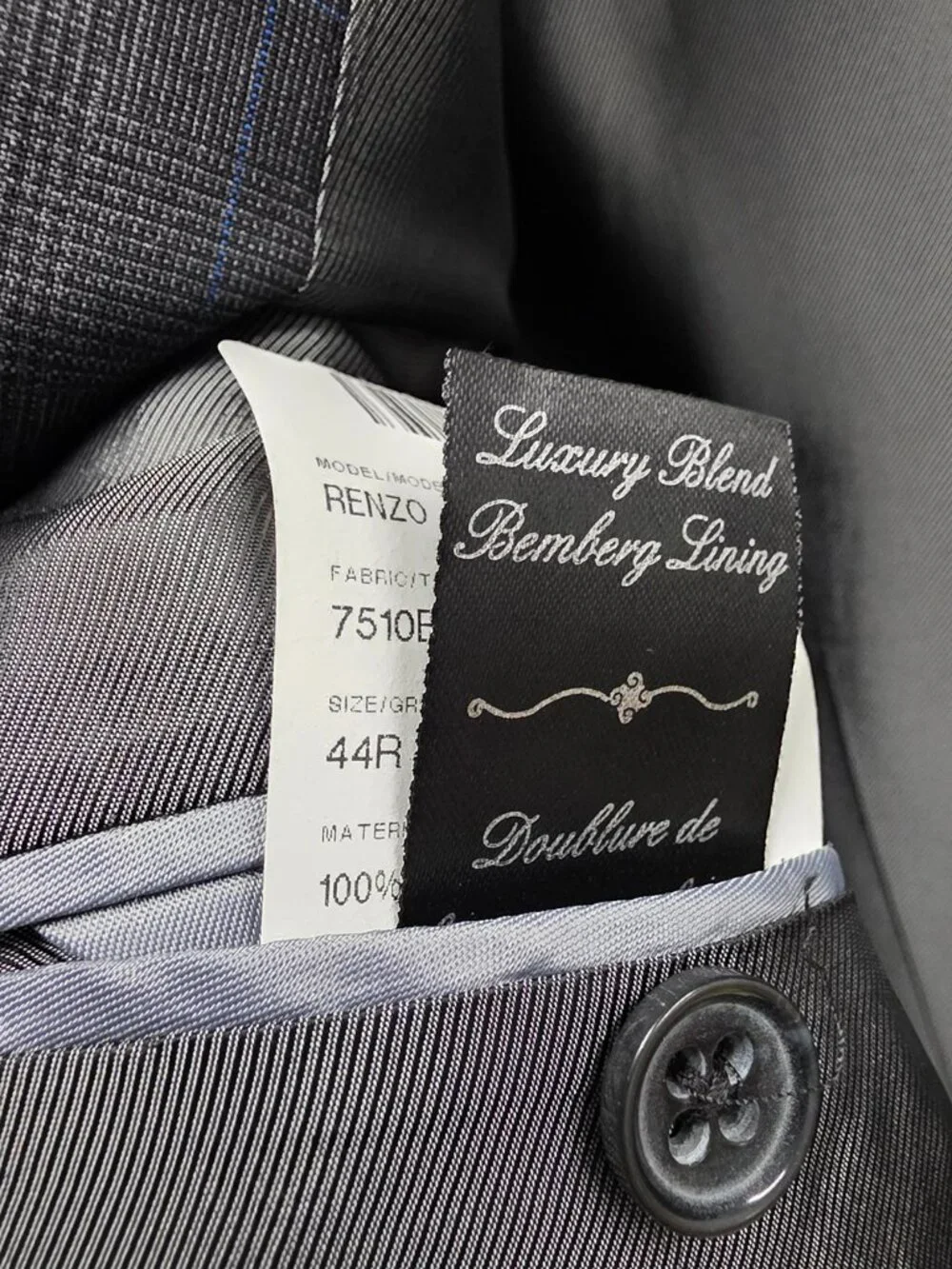 Barneys New York 44R 39x31 Gray Full Suit 2-Button Check R950